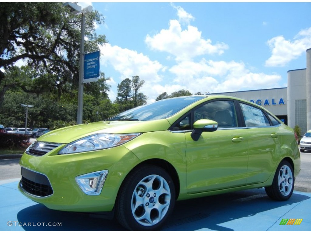 2013 Fiesta Titanium Sedan - Lime Squeeze / Cashmere Leather photo #1