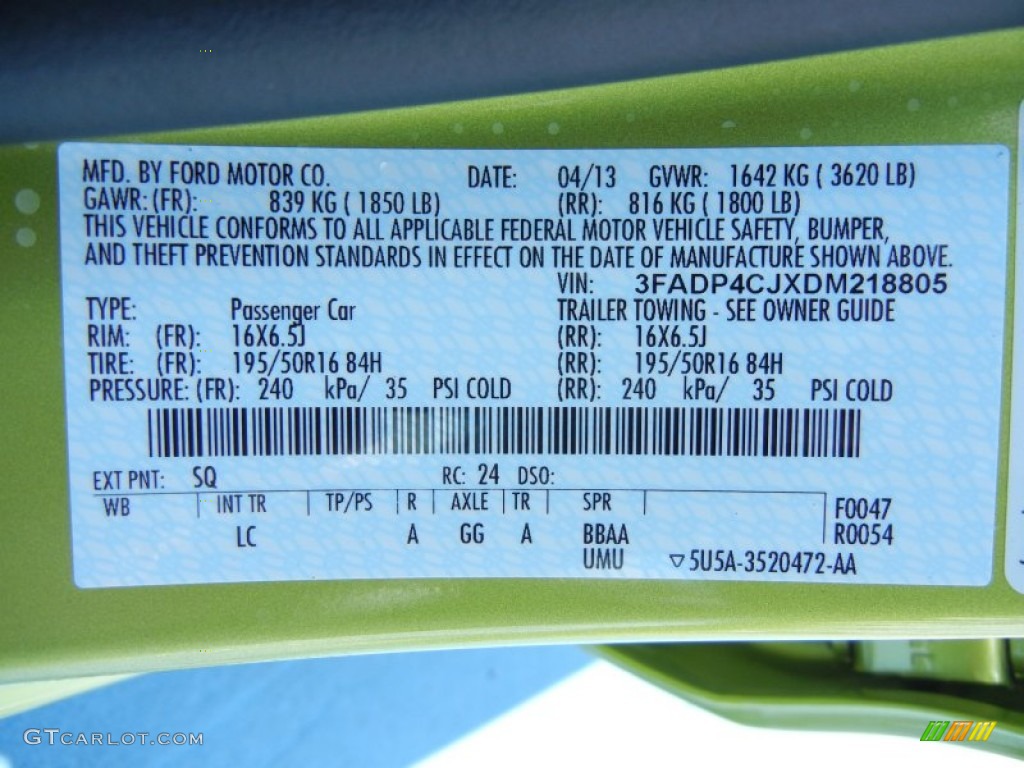 2013 Fiesta Color Code SQ for Lime Squeeze Photo #80903063