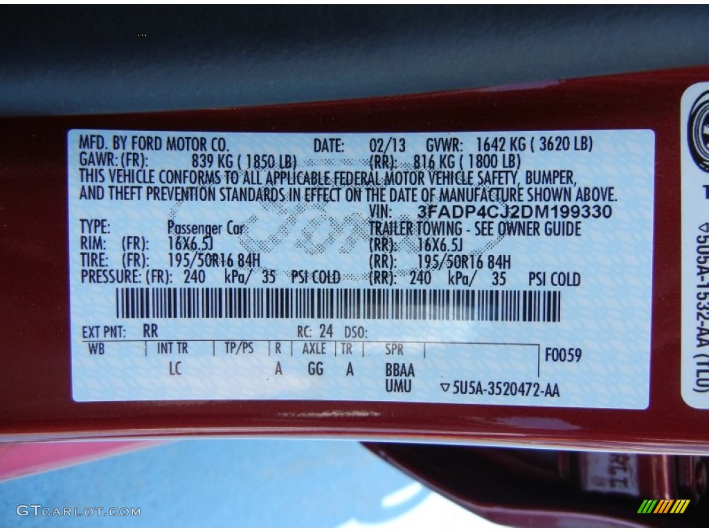 2013 Fiesta Color Code RR for Ruby Red Photo #80904084