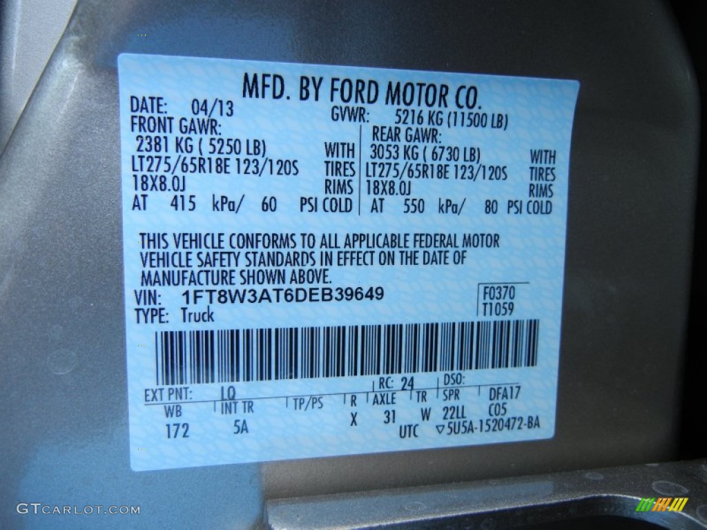 2013 F350 Super Duty Color Code LQ for Pale Adobe Metallic Photo #80906244