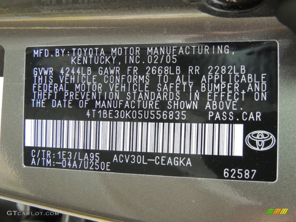 2005 Camry Color Code 1E3 for Phantom Gray Pearl Photo #80911035