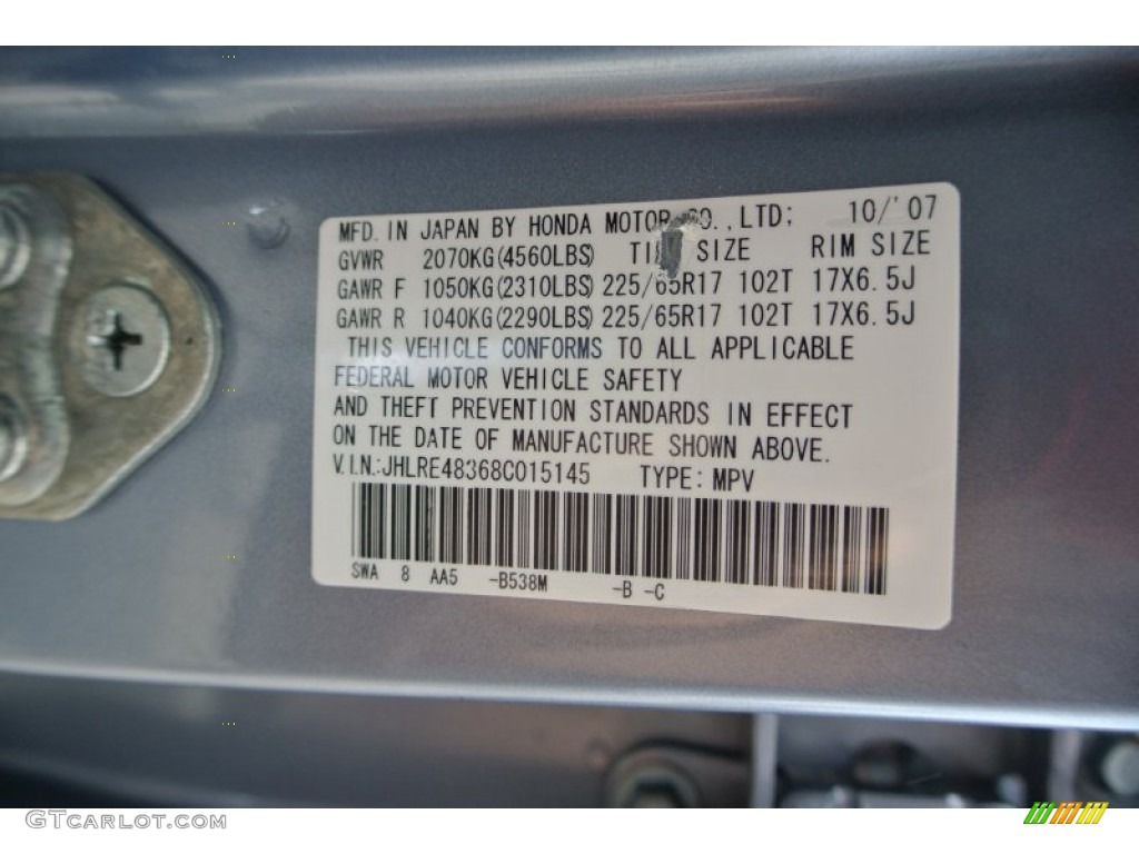 2008 CR-V LX 4WD - Glacier Blue Metallic / Gray photo #7