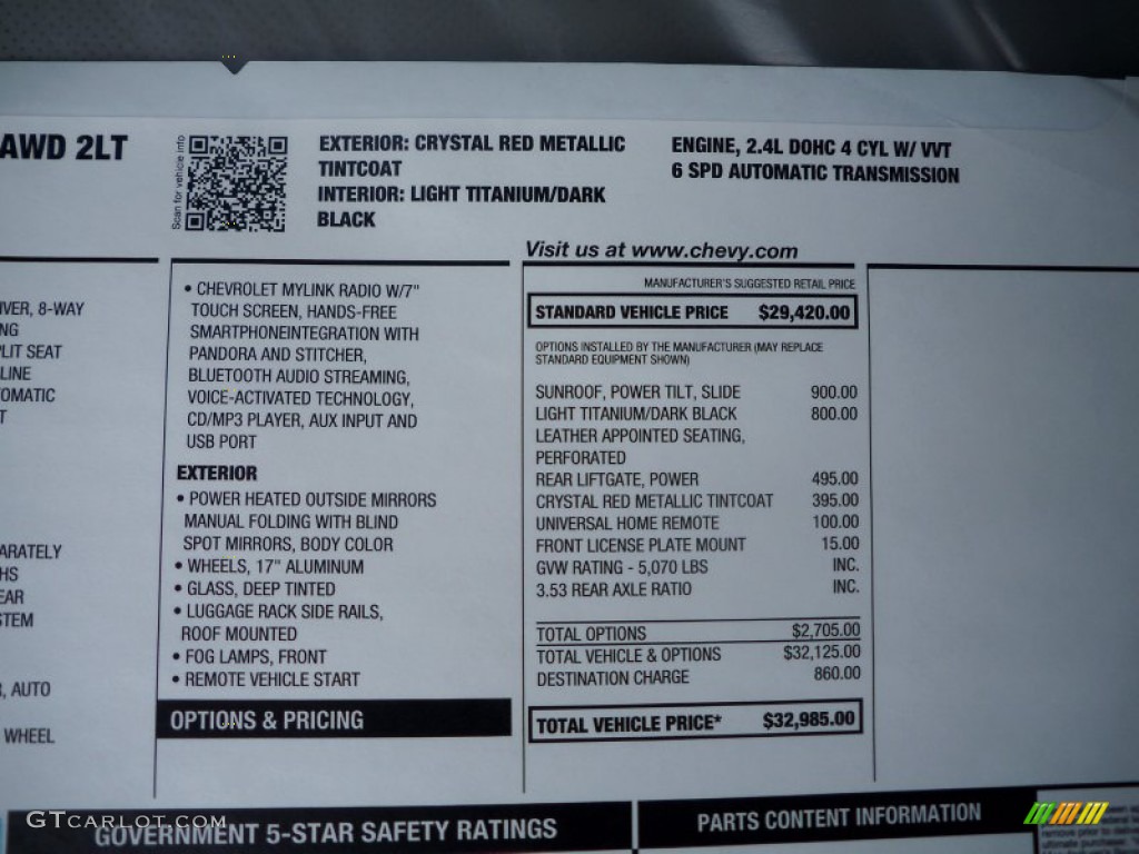 2013 Equinox LT AWD - Crystal Red Tintcoat / Light Titanium/Jet Black photo #33