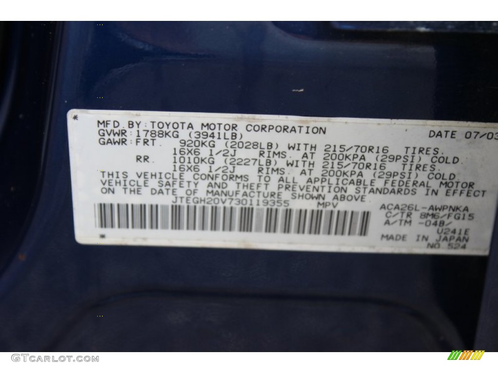 2003 Toyota RAV4 Standard RAV4 Model Parts Photos