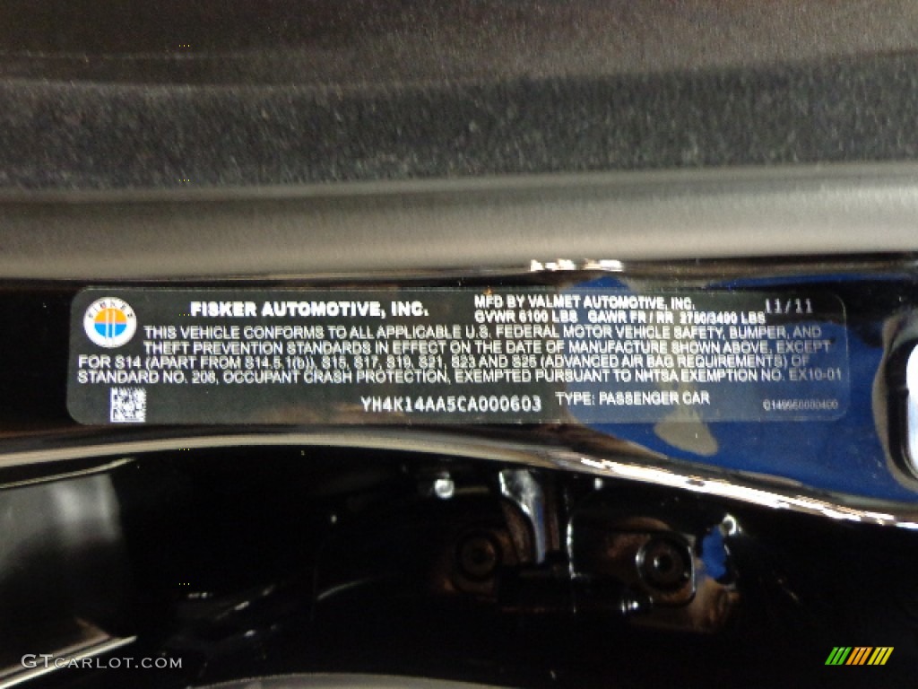 2012 Fisker Karma EcoSport Info Tag Photo #80966613