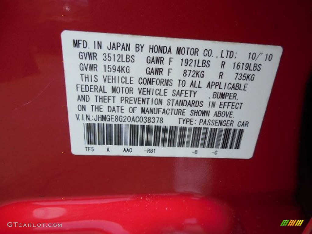 2010 Fit Color Code R81 for Milano Red Photo #80971949
