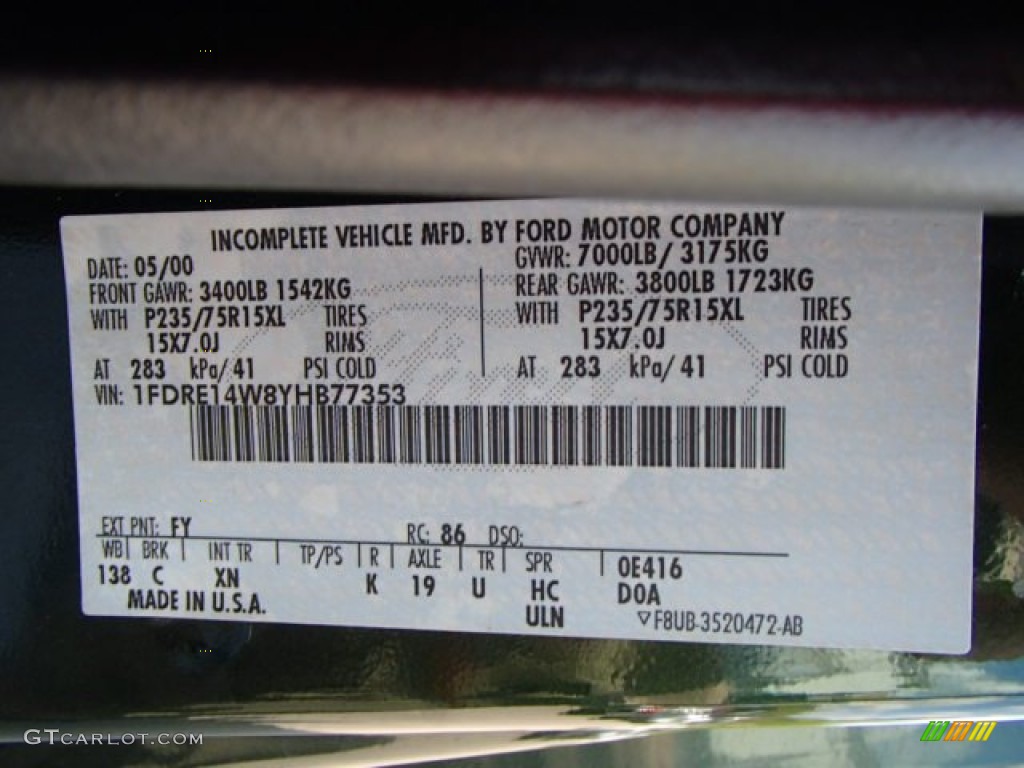 2000 E Series Van Color Code FY for Woodland Green Photo #80978016