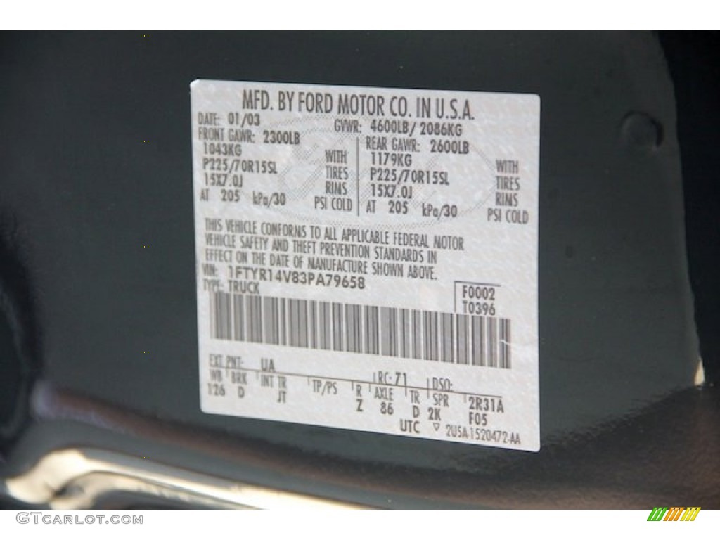 2003 Ranger Color Code UA for Black Photo #80982800