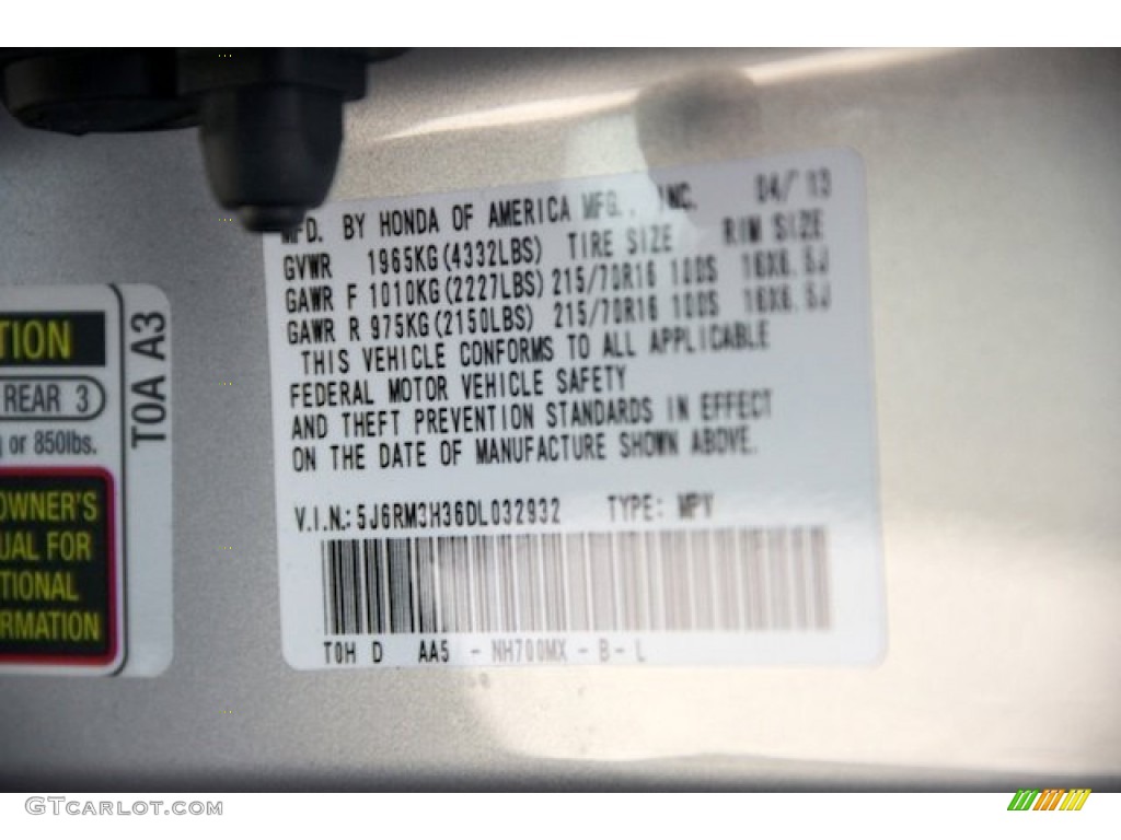 2013 CR-V LX - Alabaster Silver Metallic / Gray photo #19