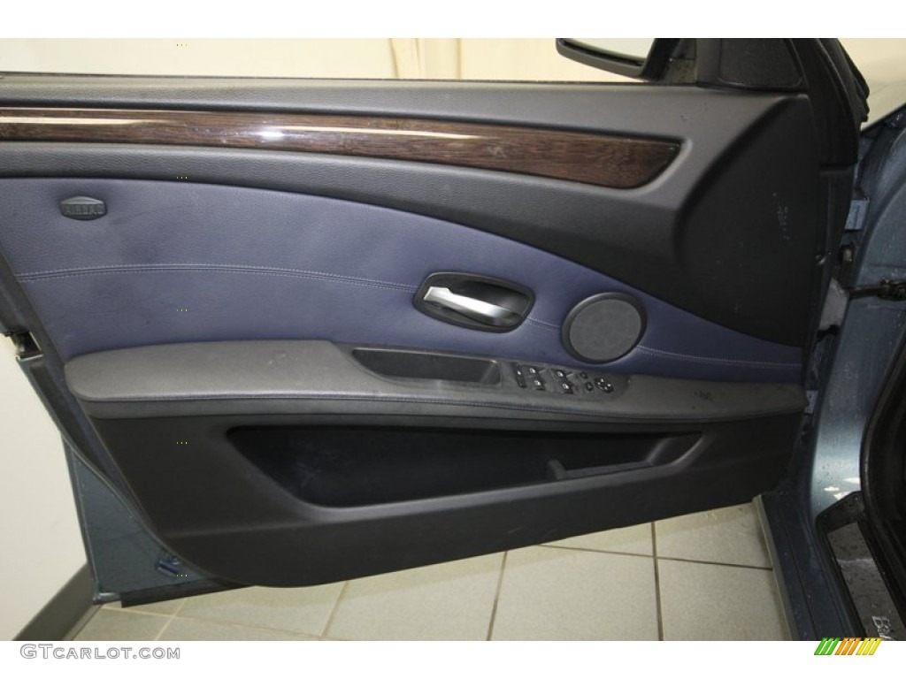 2008 BMW 5 Series 528i Sedan Dark Blue Dakota Leather Door Panel Photo #80992339