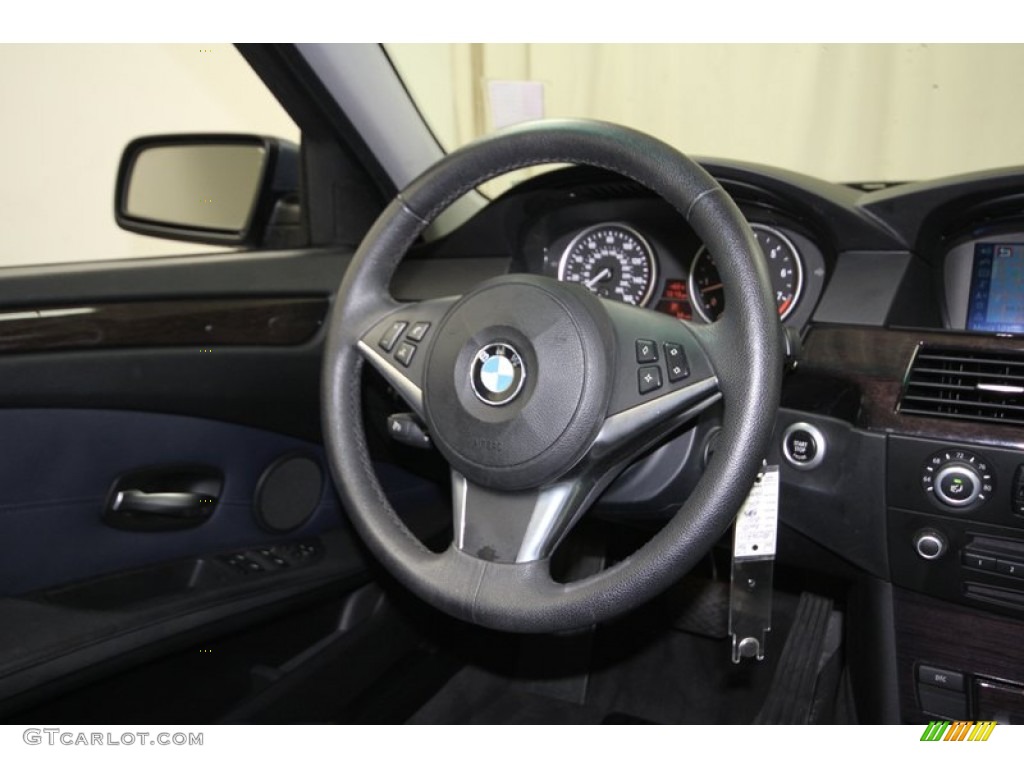 2008 BMW 5 Series 528i Sedan Dark Blue Dakota Leather Steering Wheel Photo #80992715