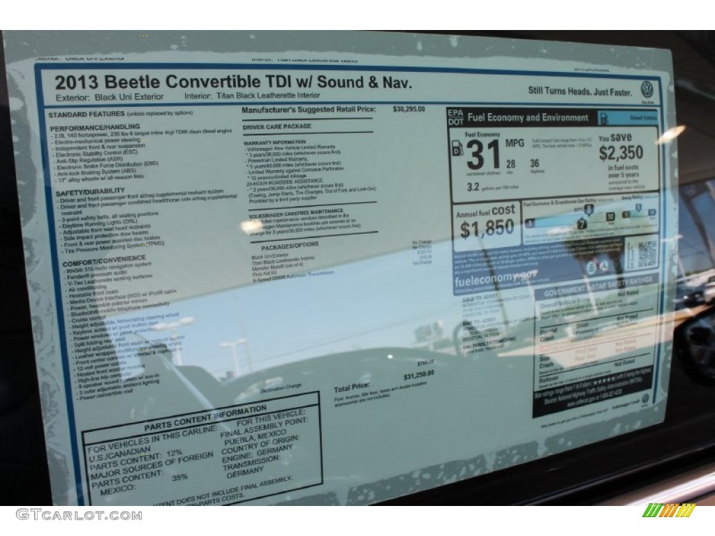 2013 Volkswagen Beetle TDI Convertible Window Sticker Photo #80995742