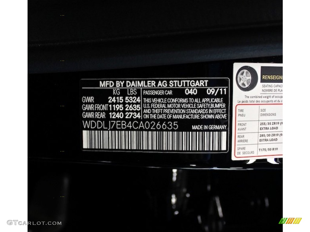 2012 CLS Color Code 040 for Black Photo #81000099