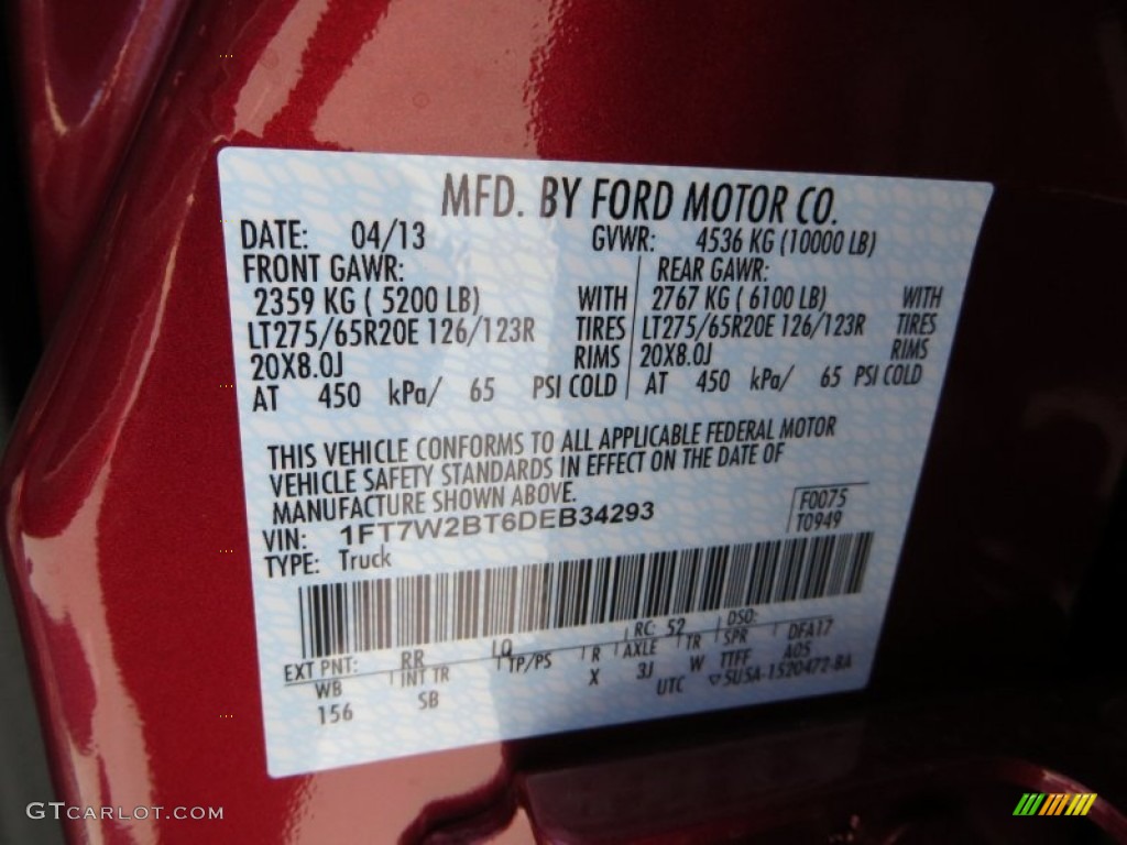 2013 F250 Super Duty Color Code RR for Ruby Red Metallic Photo #81007496