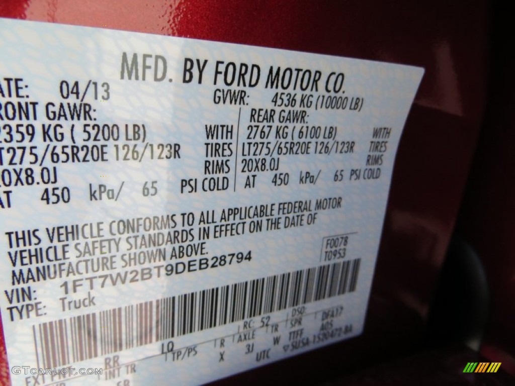 2013 F250 Super Duty Color Code RR for Ruby Red Metallic Photo #81008873