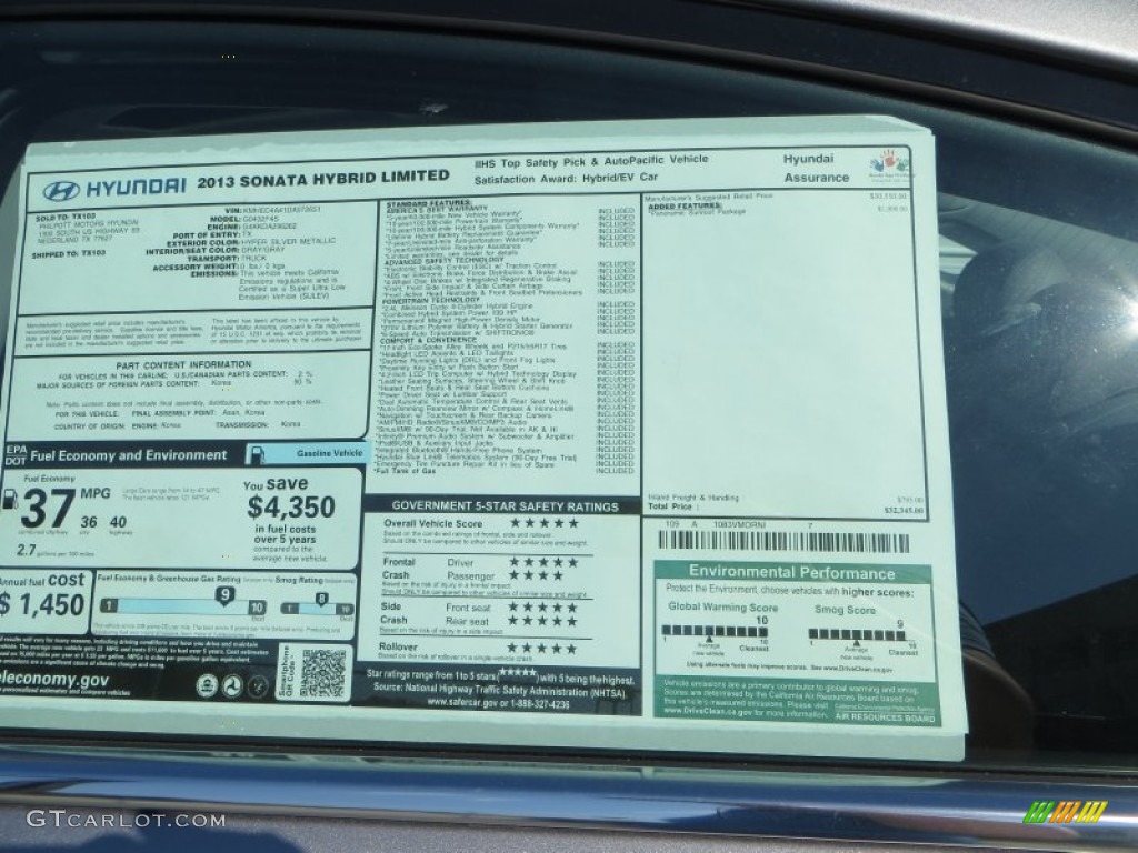 2013 Hyundai Sonata Hybrid Limited Window Sticker Photo #81009437