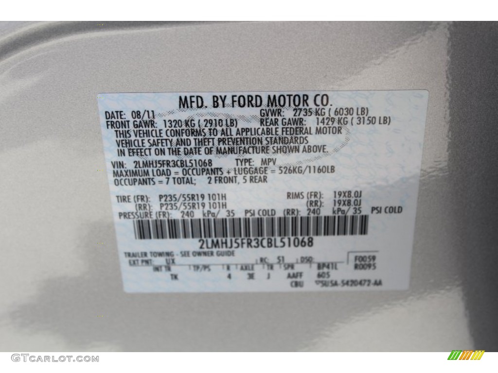 2012 MKT Color Code UX for Ingot Silver Metallic Photo #81010424