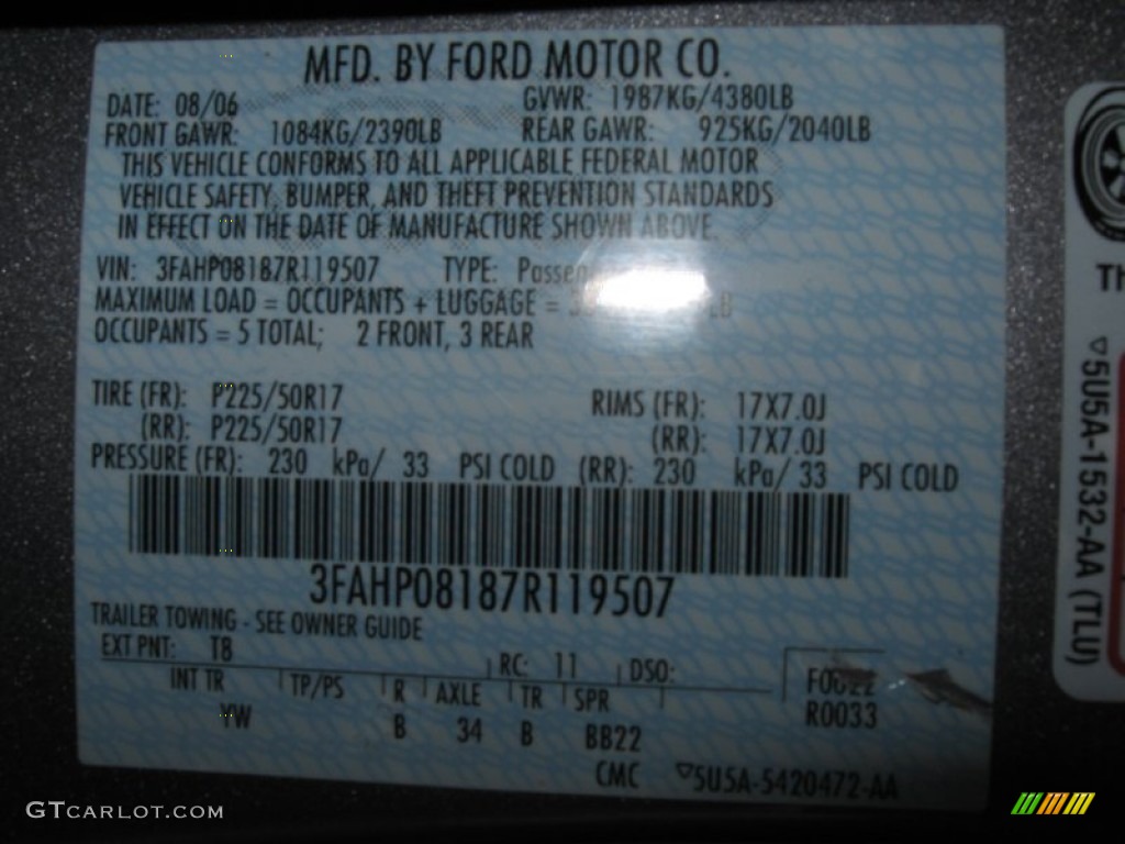 2007 Fusion SEL V6 - Tungsten Grey Metallic / Charcoal Black photo #14