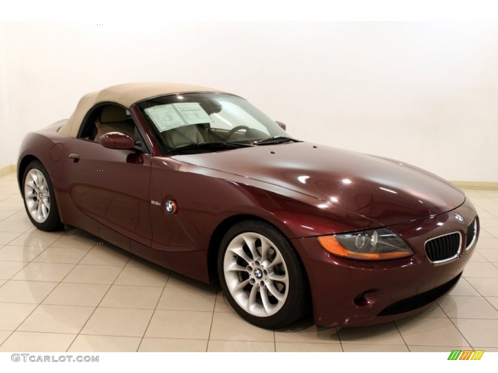 2003 Z4 2.5i Roadster - Merlot Red Metallic / Beige photo #2