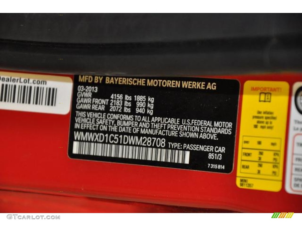 2013 Cooper Color Code 851 for Chili Red Photo #81022837