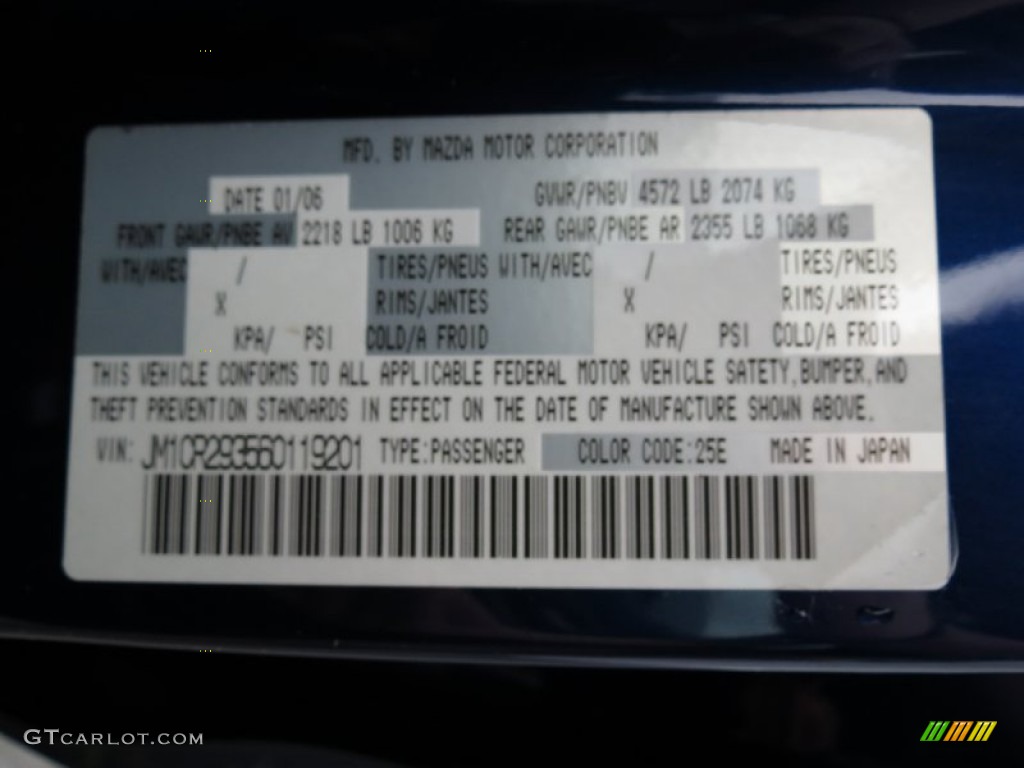 2006 MAZDA5 Color Code 25E for Strato Blue Mica Photo #81023179