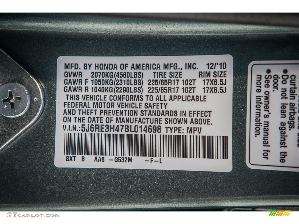 2011 Honda CR-V SE Color Code Photos
