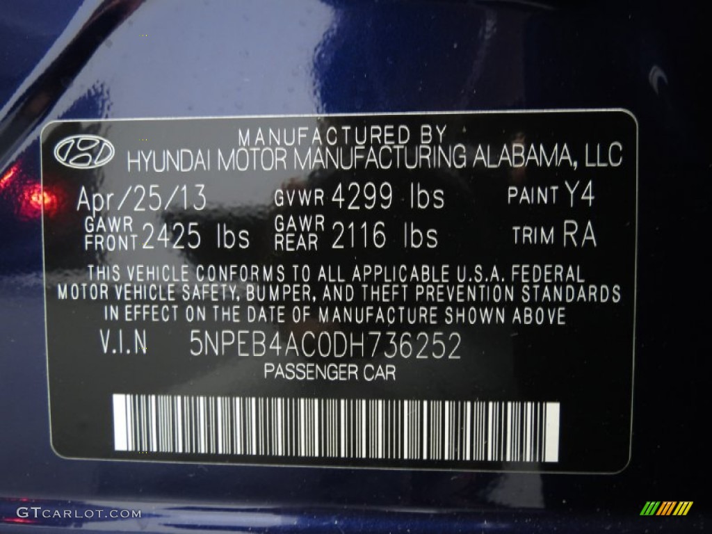 2013 Sonata GLS - Indigo Night Blue / Gray photo #8