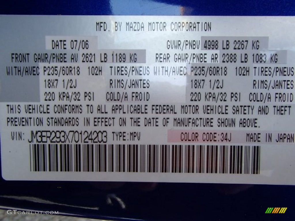 2007 CX-7 Color Code 34J for Electric Blue Mica Photo #81031982