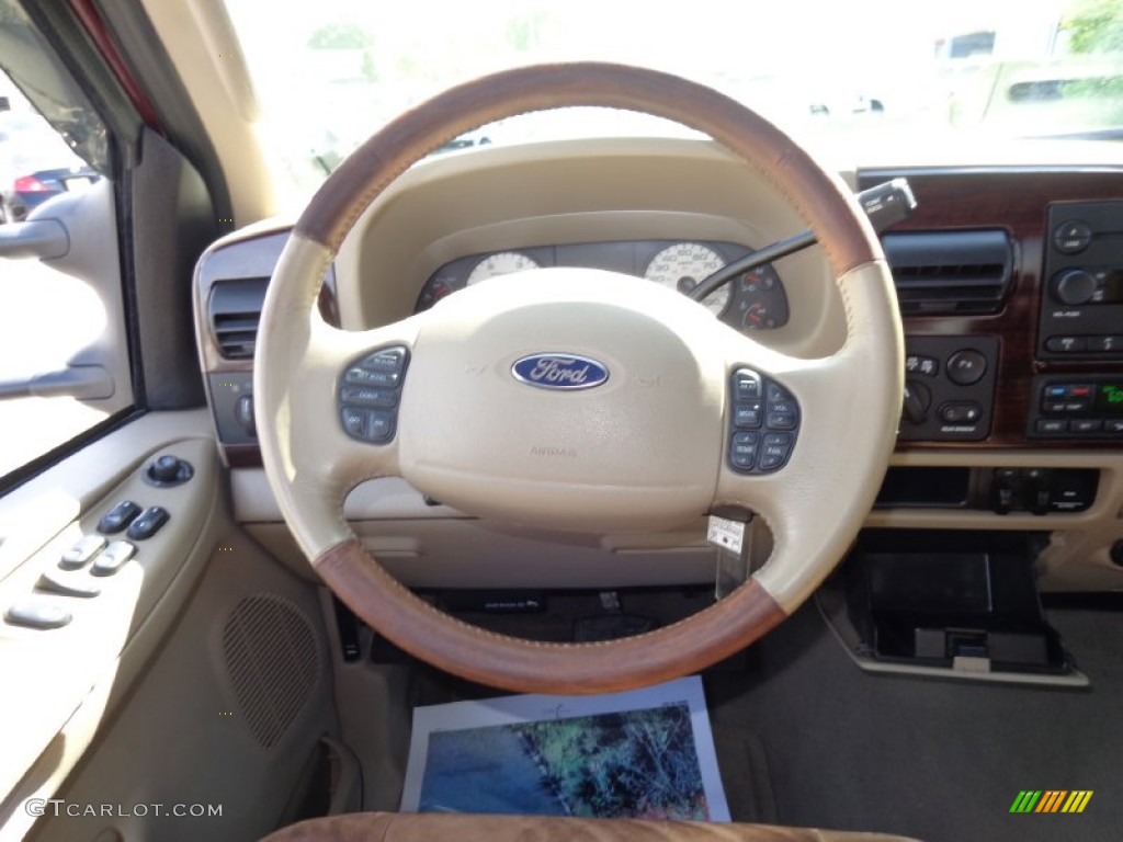 2006 Ford F350 Super Duty King Ranch Crew Cab 4x4 Dually Castano Brown Leather Steering Wheel Photo #81043157
