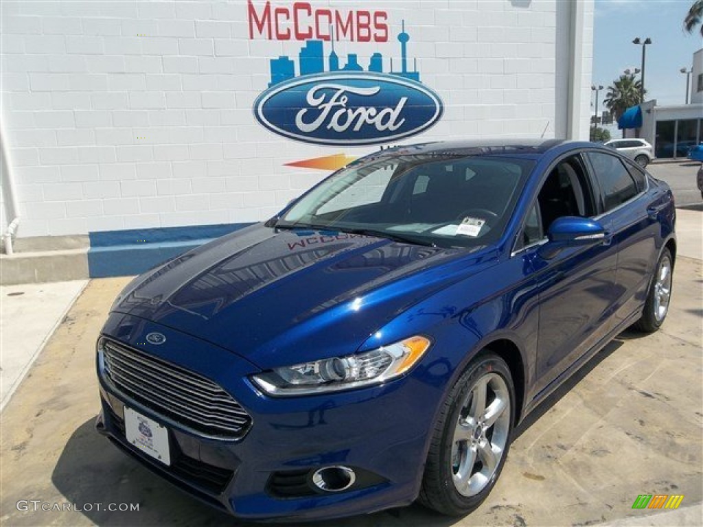 2013 Fusion SE 1.6 EcoBoost - Deep Impact Blue Metallic / SE Appearance Package Charcoal Black/Red Stitching photo #2