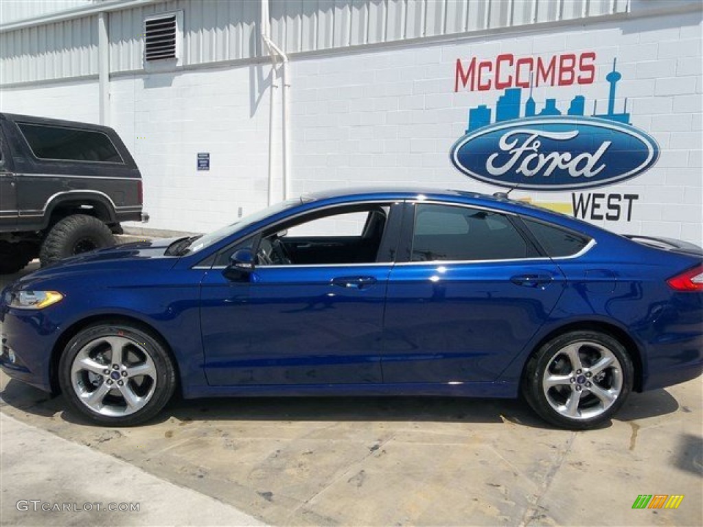 2013 Fusion SE 1.6 EcoBoost - Deep Impact Blue Metallic / SE Appearance Package Charcoal Black/Red Stitching photo #3