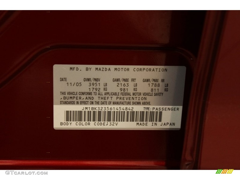 2006 Mazda MAZDA3 s Grand Touring Sedan Color Code Photos