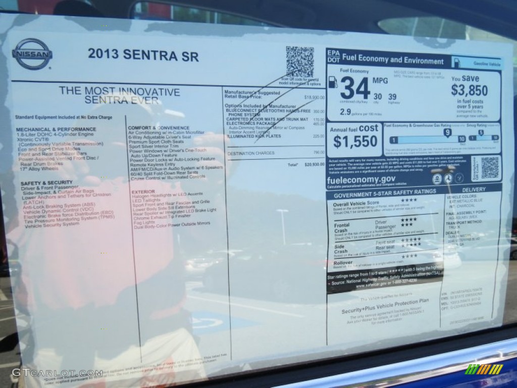 2013 Nissan Sentra SR Window Sticker Photo #81053226