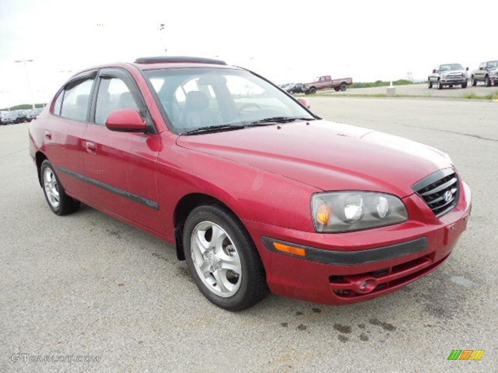 2005 Elantra GT Sedan - Electric Red Metallic / Gray photo #5
