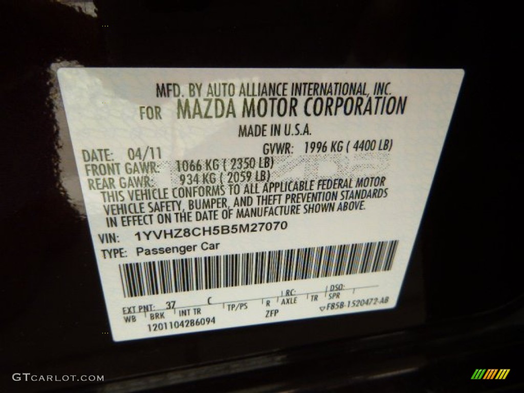 2011 MAZDA6 i Grand Touring Sedan - Black Cherry Metallic / Black photo #19