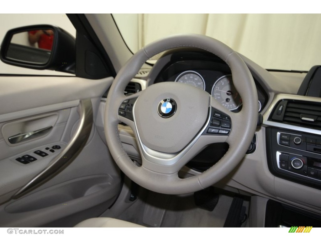 2012 BMW 3 Series 328i Sedan Venetian Beige Steering Wheel Photo #81074901