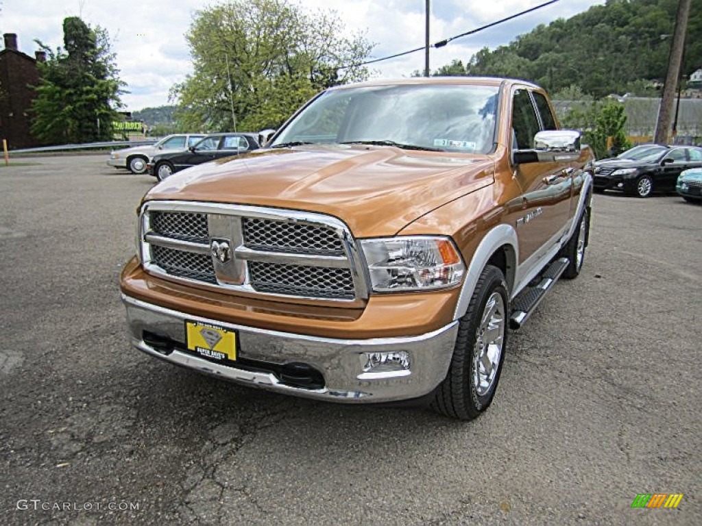 2012 Ram 1500 Laramie Quad Cab 4x4 - Tequila Sunrise Pearl / Dark Slate Gray photo #5