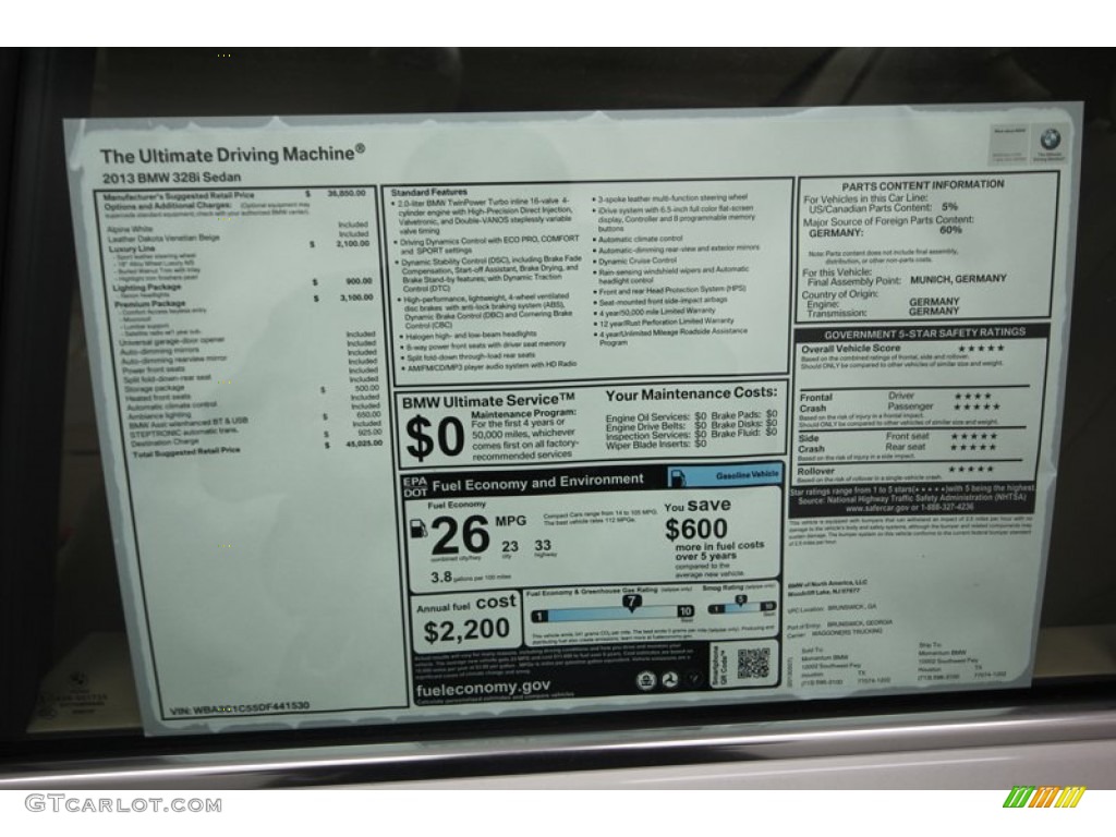 2013 BMW 3 Series 328i Sedan Window Sticker Photo #81085253