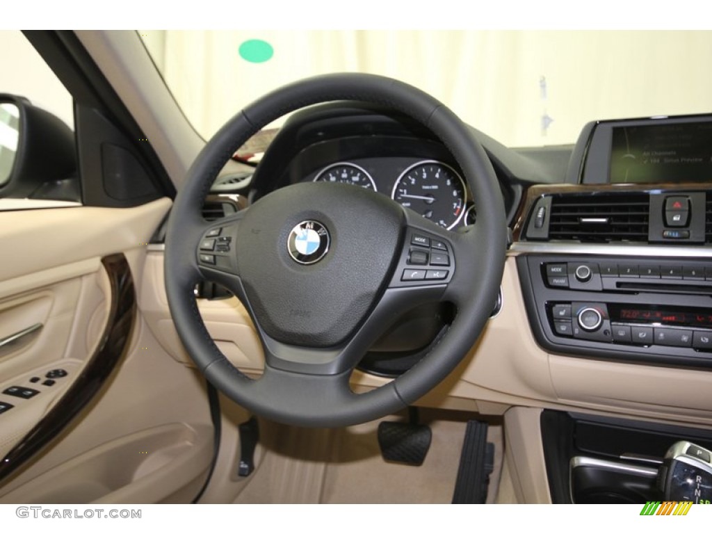 2013 BMW 3 Series 328i Sedan Venetian Beige Steering Wheel Photo #81086015