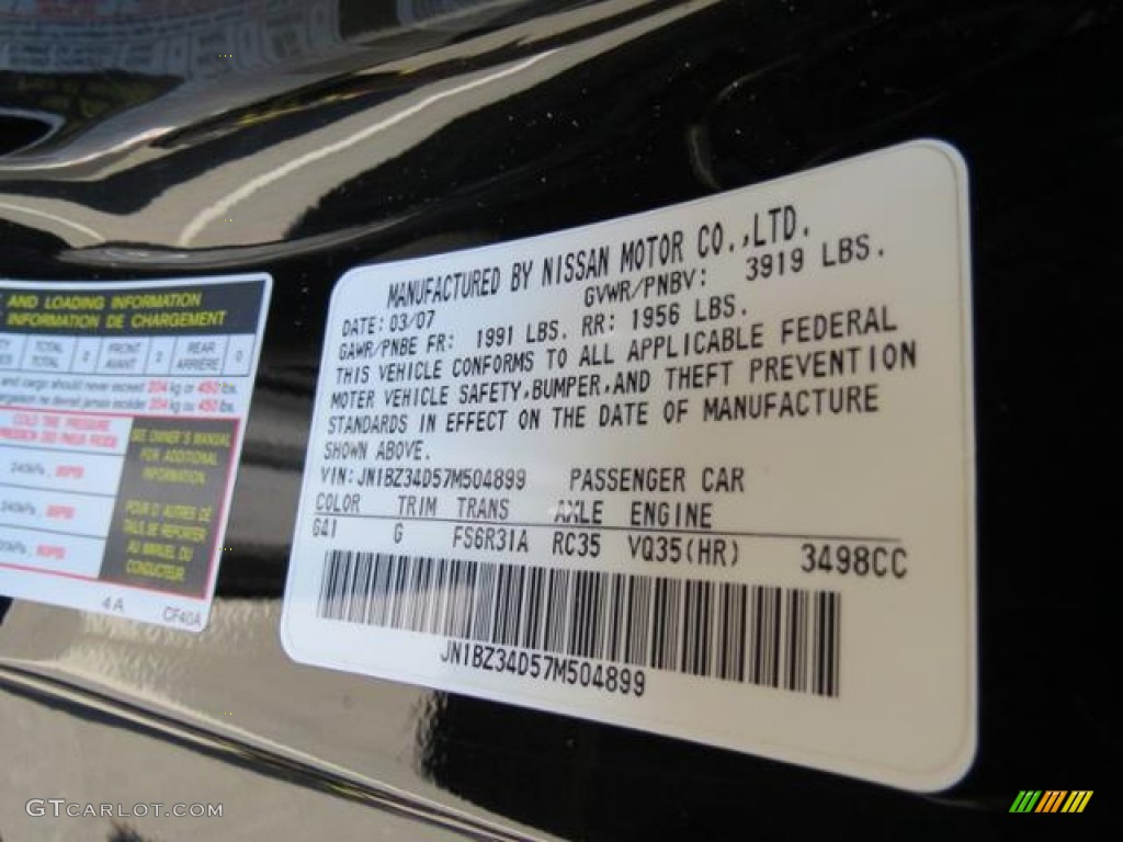 2007 350Z Color Code G41 for Magnetic Black Pearl Photo #81089090