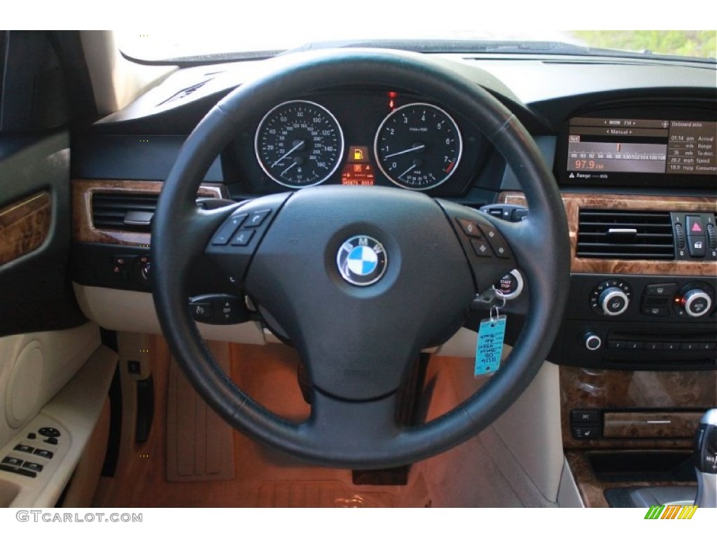 2008 BMW 5 Series 535xi Sedan Cream Beige Dakota Leather Steering Wheel Photo #81111614