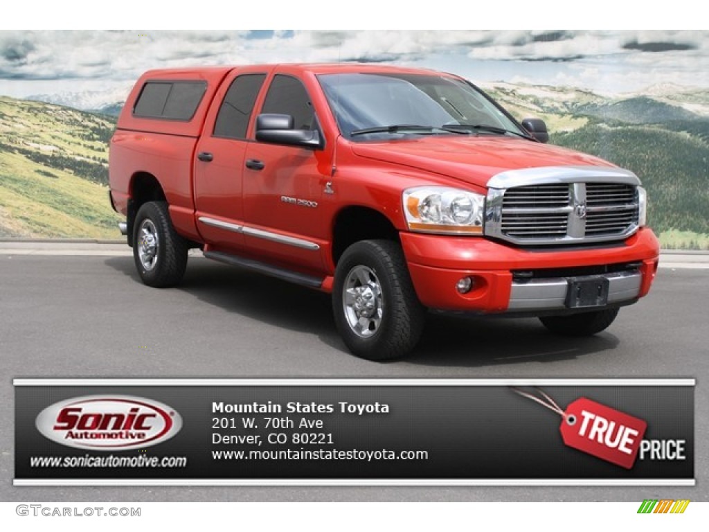 2006 Ram 2500 Laramie Quad Cab 4x4 - Flame Red / Khaki photo #1