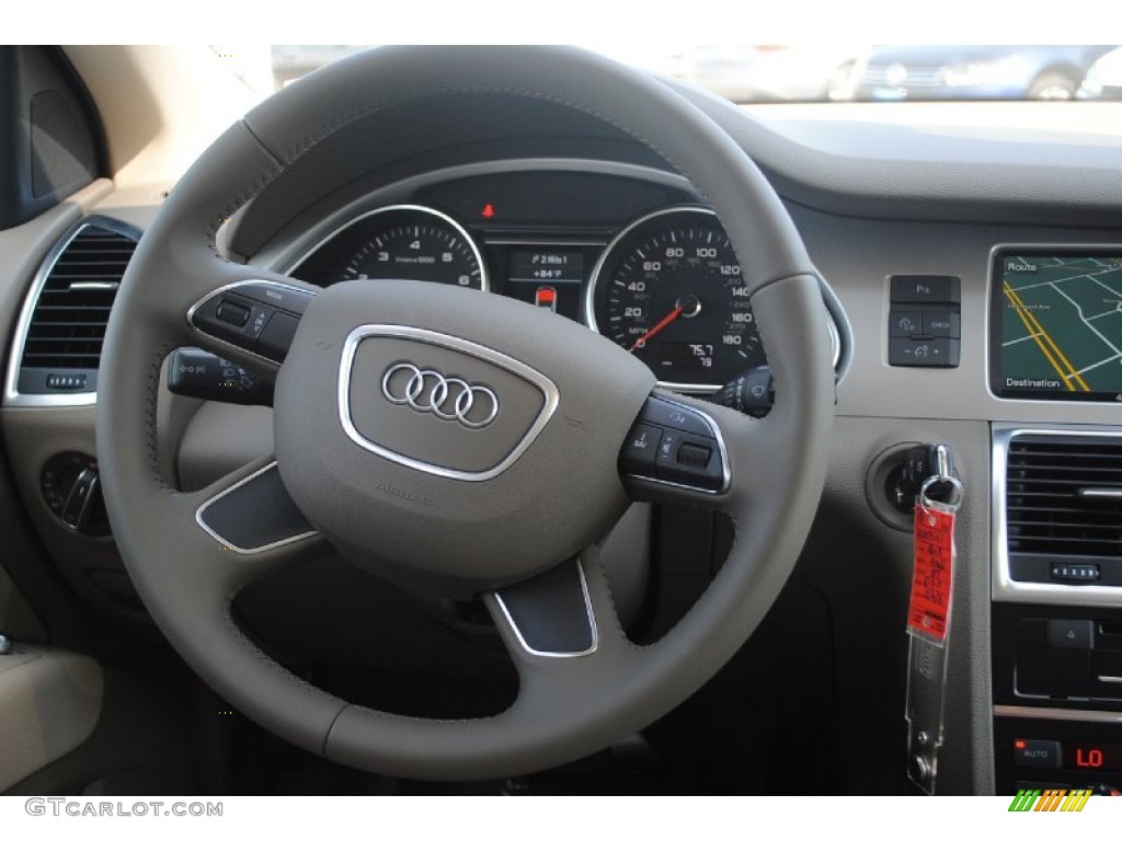 2013 Audi Q7 3.0 TFSI quattro Cardamom Beige Steering Wheel Photo #81122420