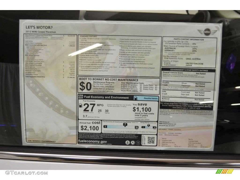 2013 Mini Cooper Paceman Window Sticker Photo #81124399