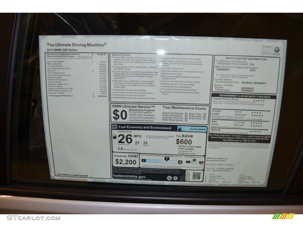 2013 BMW 3 Series 328i Sedan Window Sticker Photo #81124787