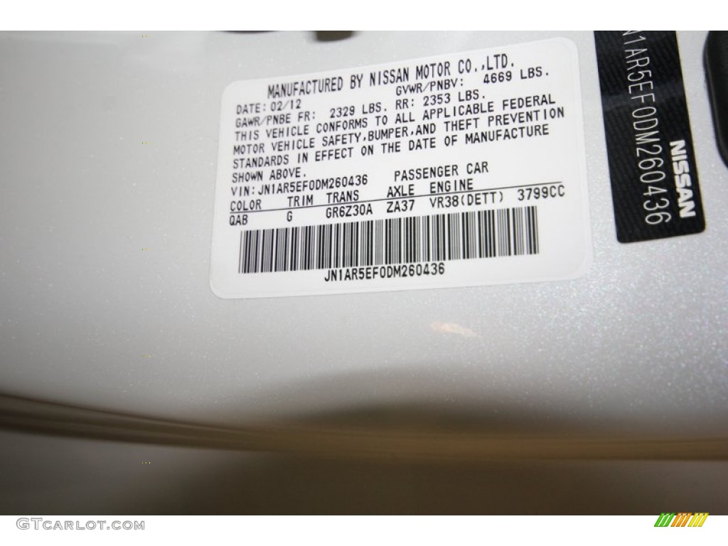 2013 GT-R Color Code QAB for Pearl White Photo #81125906
