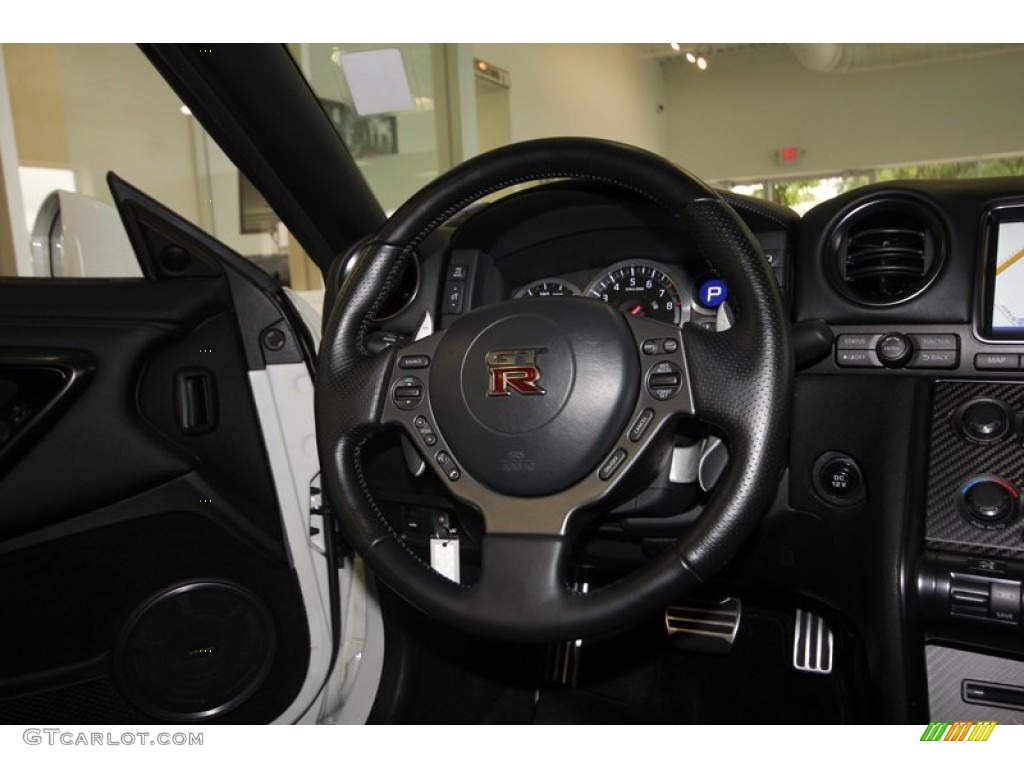 2013 Nissan GT-R Black Edition Black Edition Black/Red Steering Wheel Photo #81126002