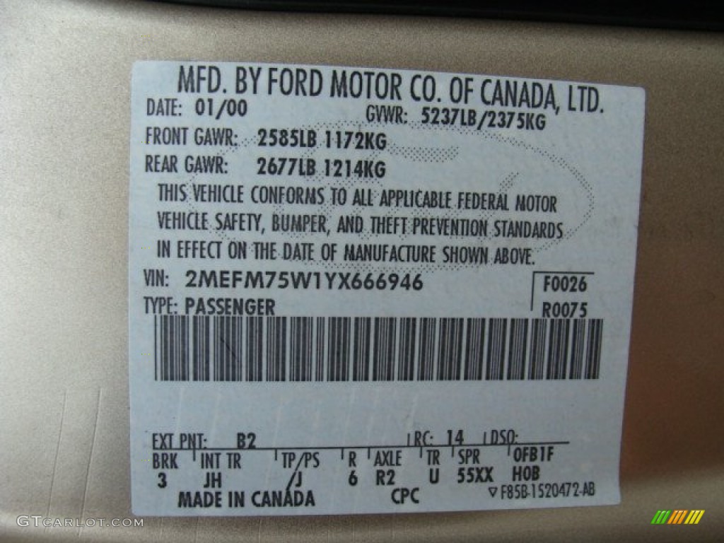 2000 Grand Marquis Color Code B2 for Harvest Gold Metallic Photo #81129144