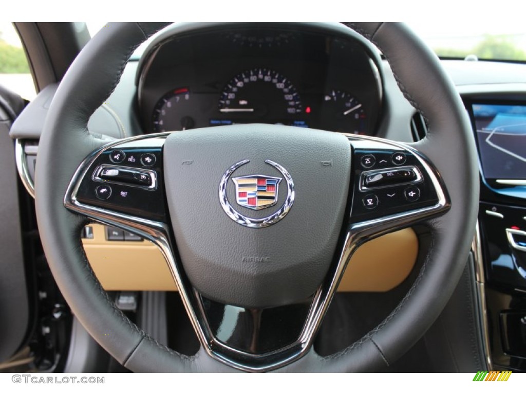 2013 Cadillac ATS 2.0L Turbo Luxury Caramel/Jet Black Accents Steering Wheel Photo #81134480