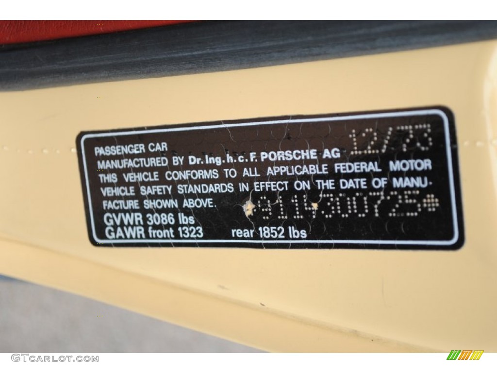 1974 Porsche 911 S Coupe Info Tag Photos